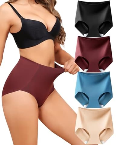 LEVAO Women's Tummy Control Underwear High Waisted Seamless Panties - Postpartum Briefs No Show Shaper S-3XL 4 Pack