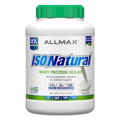 ALLMAX ISONATURAL Whey Protein Isolate, Unflavored - 5 lb - 27 Grams of Protein Per Scoop - Zero Fat & Sugar - 99% Lactose Free - with Prebiotics - No Artificial Flavors - Approx. 78 Servings