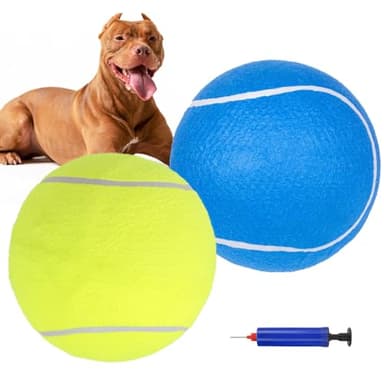 SCENEREAL Giant Tennis Ball for Dogs 2 Pack,Upgraded Thicken 9.5" Large Tennis Balls for Dogs,Halloween Dog Toys Birthday Gift, Inflatable Interactive Ball for Large Medium Big Dog,Durable Toy