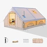 Inflatable Camping Tents 8-10 Person,129 Square Feets Large Inflatable Camping Tent with Stove Jack,Blow up Tent with Mesh Windows & Pump,Easy Setup 4 Season Glamping Tents Waterproof