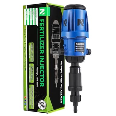 NEWTRY Fertilizer Injector for Drip Irrigation, 1%-10% Adjustable Dosing Pump, 3/4'' NPT Water Powered Liquid Doser for Garden, Greenhouse, Irrigation & Hydroponic System, Farm, Grow Tent Blue