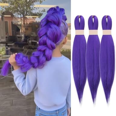 Siphis 26 inch Long Purple Braiding Hair Pre Stretched Synthetic Braiding hair Extensions for Braids, Purple Hair Extensions for Stage Party Halloween Costume Cosplay