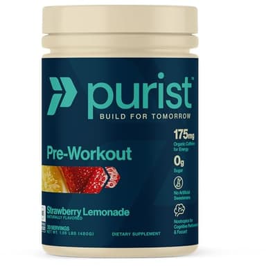 PURIST Pre-Workout Powder | Citrulline, Beta Alanine, Natural Caffeine, Nootropics | Contains Stevia | Sugar Free, NSF Certified | Men & Women, Busy Parents | 30 Servings (Strawberry Lemonade)
