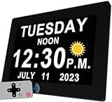 MASSII 【2025 New】 19 Alarms Digital Clock with Loud Voice Talking Time, Auto DST, 20 Custom Reminders, 10-Level Dimmer, Sleep Trainer, Day Date Calendar Clock for Seniors Dementia- 7 Inch with Remote