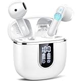 Wireless Earbuds, 2025 Bluetooth 5.4 Headphones in Ear Buds, 40H HiFi Stereo Bluetooth Earbuds with 4 ENC Noise Cancelling Mics, IP7 Waterproof Ultralight Earphones with Dual LED Display USB C, Milky