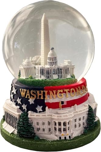 Washington, D.C. Snow Globe with Famous Buildings and Monuments - American Flag Base - Large
