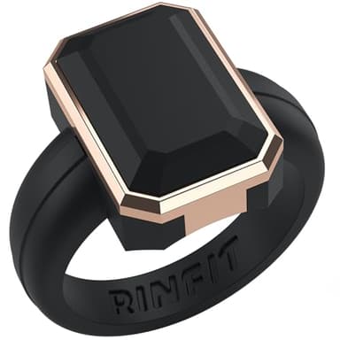 Rinfit Women's Silicone Rings - Anniversary Ring or Promise Ring for Her - Emerald Rubber Wedding Bands - Black/Metal Rose Gold, Size 7