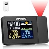 SMARTRO SC91 Projection Alarm Clock for Bedrooms with Weather Station, Wireless Indoor Outdoor Thermometer, Temperature Humidity Monitor Gauge Hygrometer