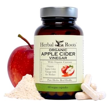 Herbal Roots Organic Apple Cider Vinegar Capsules with Mother and Organic Cayenne | 650 mg | 60 Vegan Capsules