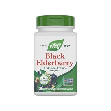 Nature's Way Black Elderberry Capsules, Traditional Immune Support* Supplement with Elderberry and Elderflower, Plant Powered, 100 Capsules (Packaging May Vary)