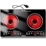 Karienvir 2 Burner Electric Cooktop 110v, 24 Inch Electric Stove Countertop & Built-in, Plug-in Electric Cooktop, 8 Power Levels & 8 Functions, Touch Control, Safety Lock, Timer, 2000W, Karienvir