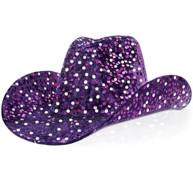 quescu Cowgirl Hat for Women Western Style Sequins Cowboy Hats for Disco Crystal Hat for Carnival Wedding Costume Party (Purple)