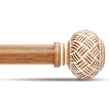 Boho Curtain Rods for Windows 48 to 84 Inches, Decorative 1'' Diameter Heavy Duty Adjustable Rustic Farmhouse Drapery Pole with Imitation Wood Grain Finials, Size: 30''-88''