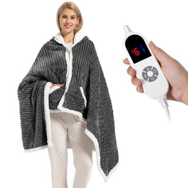 Electric Blanket Heated Throw, Soft Flannel & Sherpa Wearable Heated Blanket Hoodie, Heated Shawl Wraps for Gift with 6 Heating Levels & 12H Auto Off, ETL Certified, Home Office, 40x70 Inch, Dark Grey