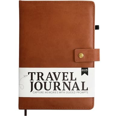 Jamsify Studios Travel Journal with Prompts (Hardcover) 2nd Edition - Vegan Leather Adventure Essential - 2-Page-A-Day Travel Journal (40 Days) for Women Men Nonbinary - A5 Daily Diary & Traveler Notebook - Gift - Present