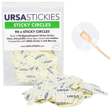 URSA Sticky Circles - Pack of 90 | Hypoallergenic Double-Sided Sticky Tape for Lavalier Lapel Mics | 0.94" Diameter Lav Mic Stickies | Leaves No Residue | Compatible with Rode, Sennheiser, Tascam Mics