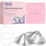 Boboduck The Original Silver Nursing Cups - 925 Silver Nipple Covers Breastfeeding - Protect and Soothe Sore Nipples - Silver Nipple Shield Guards with Soft Silicone Ring (Regular)