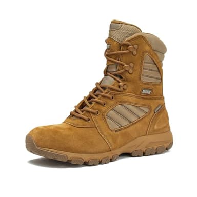 MAGNUM Storm 8 Inch Leather Waterproof Tactical Boots for Men, Military Mens Combat Boots or Work Boots with Side Zipper - Tan/Tan, 9 Medium