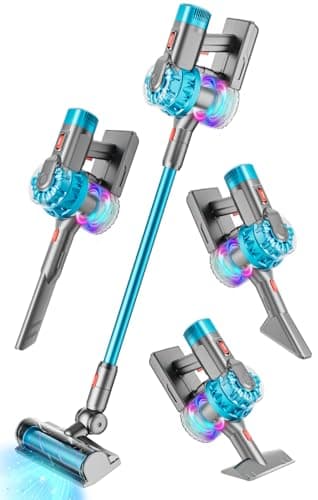 BLAXTEM 4-in-1 Kids Toy Vacuum That Works with Suction, Electric Toddler Toy Vacuum Cleaner for Children Ages 3 4 5 6+ Boys & Girls,Toddlers Toys Cleaning Set for Pretend Play (Cyan)