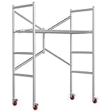 Scaffolding Work Platform, Rolling Scaffolding with Wheels, Scaffold for Building Construction, Interior Painting, Home Improvement（59.0" Height, 500LBS Capacity, Silver)