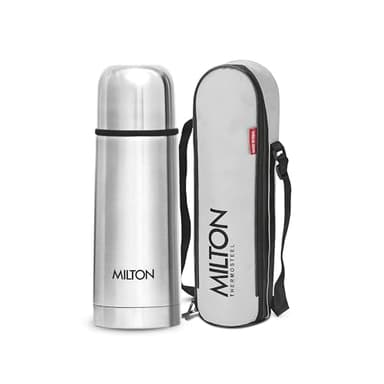 Milton Thermosteel Flip Lid Flask 350, Double Walled Vacuum Insulated Thermos 350 ml | 12 oz | 24 Hours Hot and Cold Water Bottle with Cover, 18/8 Stainless Steel, BPA Free, Leak-Proof | Silver