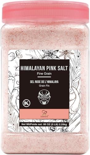 Soeos Himalayan Pink Salt, Fine Grain, 80oz (5 Pound), Non-GMO Himalayan Salt, Kosher Salt, Pink Himalayan Sea Salt Fine
