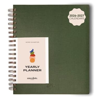 Anecdote 2026 Planner (8.5" x 10") Daily Planner Weekly Monthly Planner - 52 Weeks w/Library Buckram Cover, Brass Spiral - A4 Size Bleed-Resistant Paper – Evergreen