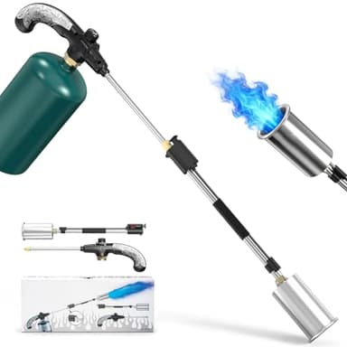 Defabee Weed Torch with Push Button Igniter, Propane Burner Flame Weeder Torch for Weeds, Snow Melting, Asphalt, Roofing, Garden, Adjustable Flame Thrower Gun for Outdoor Use