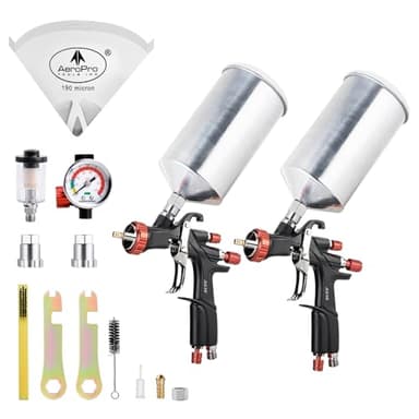 AEROPRO Tools R500 LVLP Double Air Spray Gun Kit with 1000cc Aluminum Cup, A610 Paint Guns Automotive, Car Paint Gun Sprayer, Paint Gun for House Painting, Car, Furniture, Varnish and Top Coat