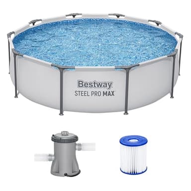 Bestway Steel Pro MAX 10' x 30" Above Ground Pool, Round Metal Frame Outdoor Swimming Pool Set with Filter Pump & Type I Cartridge, Gray