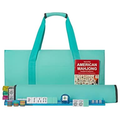 GUSTARIA American Mahjong Game Set, 166 Light Green Tiles, 4 All-in-One Color Rack/Pushers, Complete Mahjong Tile Set, Light Green Carrying Bag