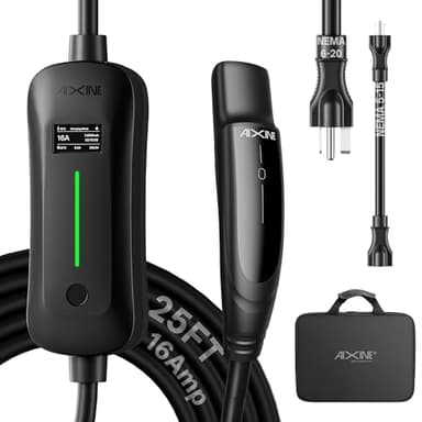 AIXINE Level 1&2 EV Charger,Tesla EV Charger NACS 16A with 25FT Extension Cord Cable,Portable Electric Car Charger 240V NEMA 6-20 Plug&120V NEMA 5-15 Adapter Compatible with All Tesla Models