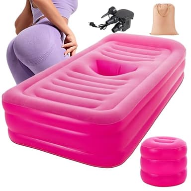 New Upgraded BBL Bed with Hole, Inflatable BBL Bed After Surgery, Brazilian Butt Lift Surgery Recovery Mattress with Carrying Bag & Air Pump,Waterproof Plant Velvet Touch Sleep-Pink (17.71 * 14.17In)
