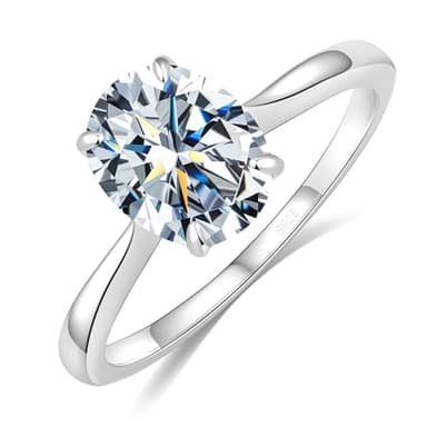 Aurora & Fiori 1 Carat Oval Moissanite Rings For Women,S925 Sterling Silver Moissanite Oval Solitaire Style with 18K White Gold Plated, Ideal Gift for Women Size 7