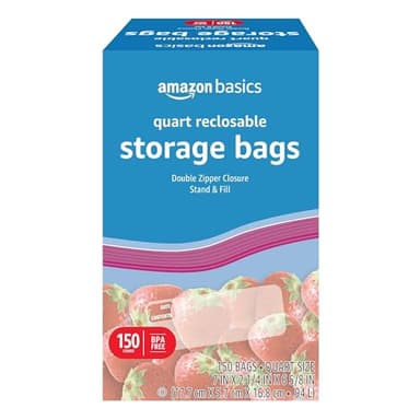 Amazon Basics Reclosable Quart Food Storage Bags with Double Zipper Seal, BPA Free, 150 Count