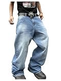 SHENHE Men's Wide Leg Jeans Vintage Baggy Jeans Casual Loose Fit Denim Pants with Pockets Blue Medium