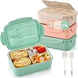 Mfacoy 3 Pack Bento Boxes for Adults/Kids, 1100 ML Bento Lunch Box With Spoon & Fork, Lunch Box Containers, Bento Box for Dining Out, Work, Picnic, BPA-Free, Microwave & Dishwasher Safe