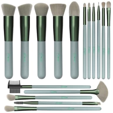 BESTOPE PRO 16 Pcs Makeup Brush Set Makeup Brushes for Eyes and Face, Blending Brush for Foundation, Premium Synthetic Powder Concealers Makeup Brushes, Eye Shadows Brushes, Eyeliner Brushes Green