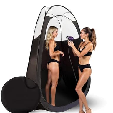 KobbTan Large Deluxe Spray Tan Tent – Pop Up Tent Portable Tanning Booth with Carry Case – Clear Window for Perfect Spray Tanning – Extraction Fan Opening – Easy Clean Spray Tan for Home & Salon