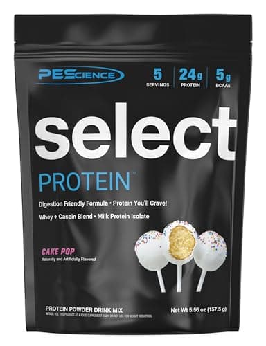 PEScience Select Protein Powder, Whey and Casein Blend, Lean Protein Powder for Women and Men, Low Calorie, Low Carb, Keto Friendly, Gluten Free, Cake Pop - 5 Servings