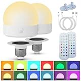 Rechargeable Battery Night Light Bulb: 3000mAh LED Bulb with Remote Control for Lamp, Wireless E26 USB Puck Light 400LM with Timer, 3 Color Temperature+12 RGB Color, Magnetic Camping Outdoor , 2pcs