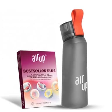 air up water bottle (22oz) for school, sports, gym | includes 5 scent pods & straw | flavored bottle in grey – also for kids, boys, girls | no calories, sugar-free and suitable for carbonation