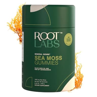 ROOT LABS Sea Moss Gummies I 92+ Minerals I Black Seed Oil I KSM 66 Ashwagandha I Lab Tested I No Added Sugar | for Men, Women I Non-GMO I 100% Natural & Organic I 1600 mg I 60 Gummy