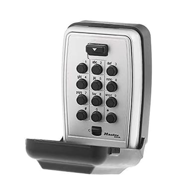 Master Lock Wall Mount Key Lock Box with Push Button for House Keys, Outdoor Safe with Combination Lock, 5 Key Capacity, 5423EC , Black