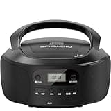 Greadio CD Boombox Player with AUX Input, Portable Boombox CD Player with Good Sound, CD/CD-R/CD-RW Compatible, Programmable, Battery/Type-C Operated, Digital Portable CD Boombox for Kids,Seniors,Home