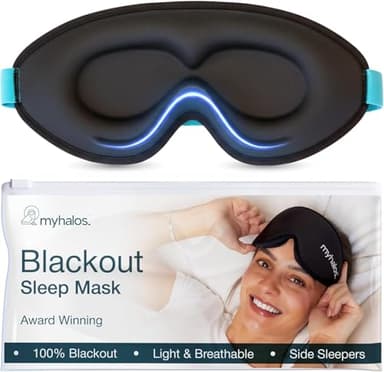 MyHalos® Sleep Mask – 3D Blackout Eye Mask for Women & Men, Side Sleepers, Zero Pressure Memory Foam Eyelash Friendly, Breathable,Award-Winning Sleep Aid for Travel (Black, 1 Count (Pack of 1))