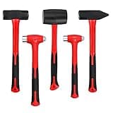 C&T 5-Piece Hammer Set, 16oz Ball Peen Hammer | 32oz Ball Peen Hammer | 32oz Rubber Mallet | 3lb Sledge Hammer | 3lb Cross Peen, Fiberglass Handle & Mallet Set, With Shock Reduction Grip