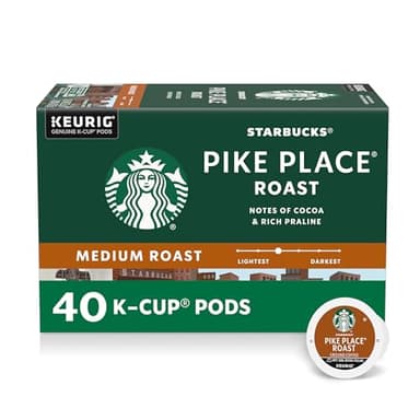 Starbucks K-Cup Coffee Pods, Medium Roast Hot or Iced Coffee, Pike Place Roast, 40 Keurig Pods ​
