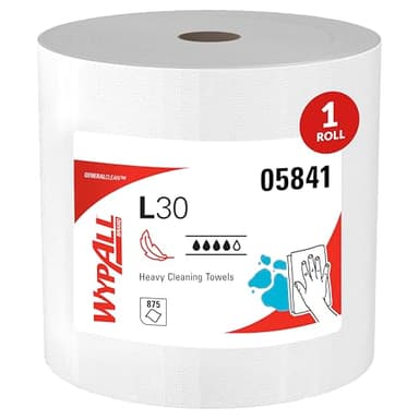 WypAll GeneralClean L30 Cloths Heavy Duty Cleaning Wipes, Jumbo (05841), Strong and Soft Bulk Paper Wipers, White (1 Roll of 875 Sheets)