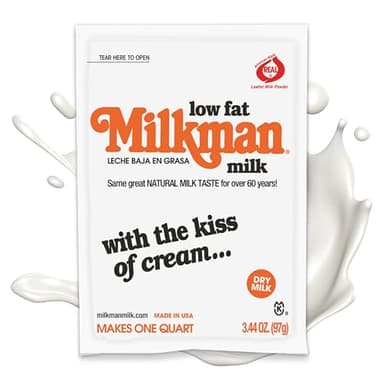 Milkman Low-Fat Milk - Instant Dry Milk Powder Packets - For Coffee, Baking, or Travel - Just Add Water, Makes One Quart - Classic, Natural Taste with the Kiss of Cream! (1 Pack)